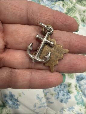 James Avery Silver Anchor and Brass Charm Pendant - Two-Tone Nautical Accent!
